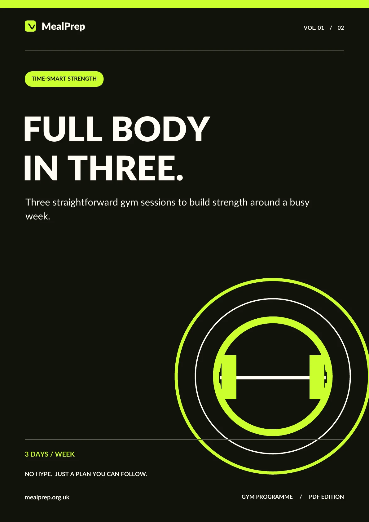 Cover of the Full Body in Three beginner gym programme